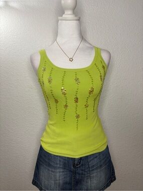 Lime Green Sequin Embellished Tank Top